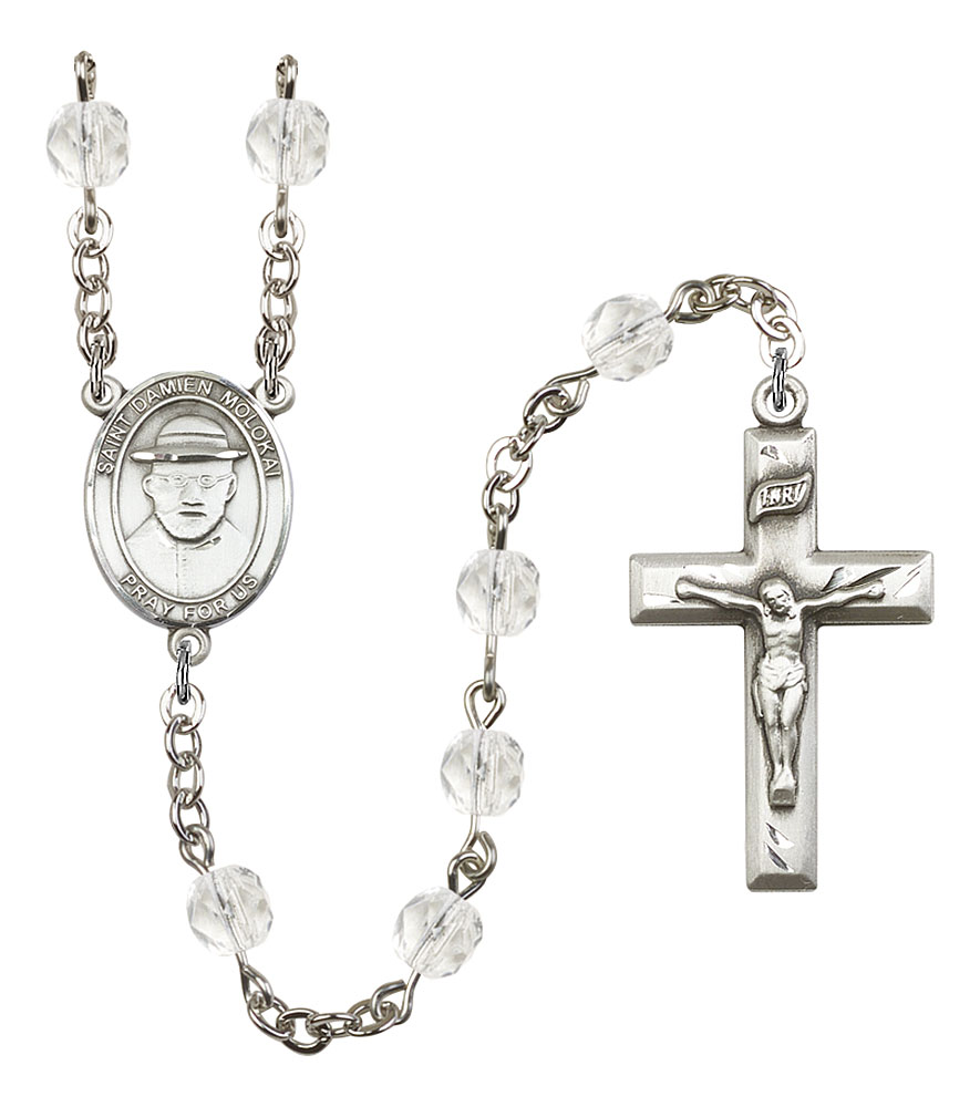 Saint Damien of Molokai Engravable Rosary with Crystal Beads