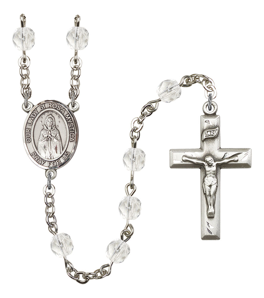Our Lady of Rosa Mystica Engravable Rosary with Crystal Beads