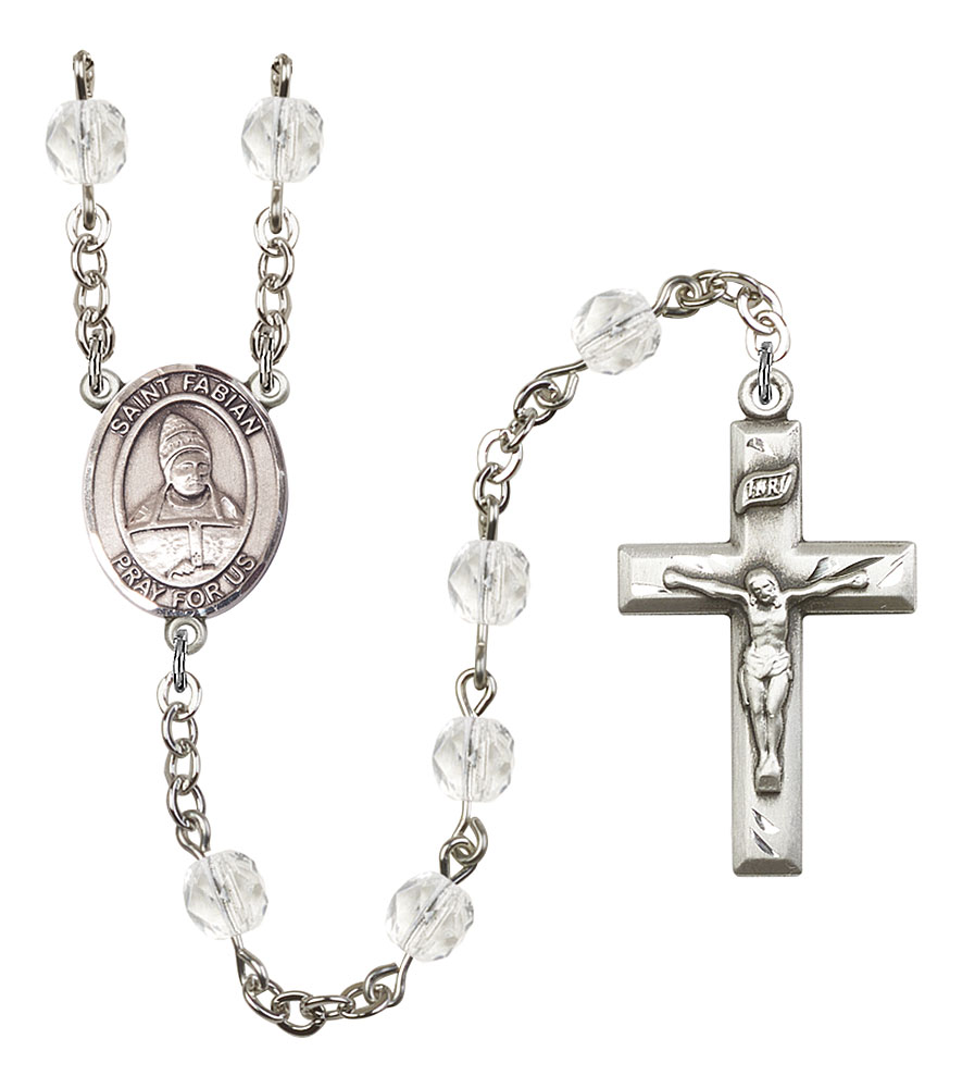Saint Fabian Engravable Rosary with Crystal Beads