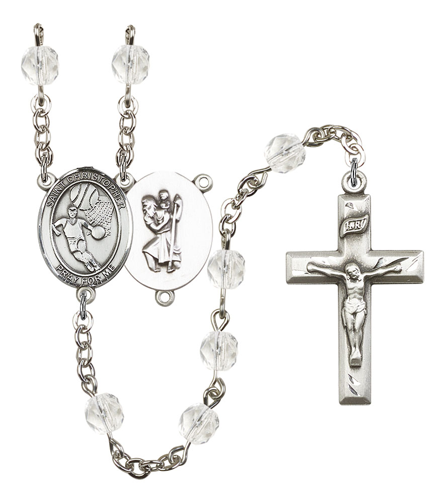 Saint Christopher and Basketball Rosary with Crystal Beads