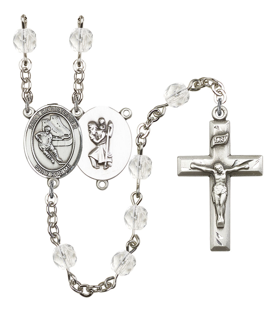 Saint Christopher and Hockey Rosary with Crystal Beads