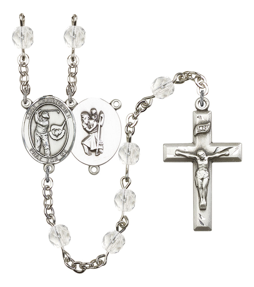 Saint Christopher and Golf Rosary with Crystal Beads