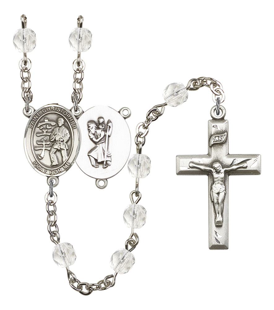 Saint Christopher and Karate Rosary with Crystal Beads