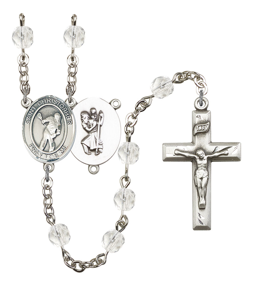 Saint Christopher and Lacrosse Rosary with Crystal Beads