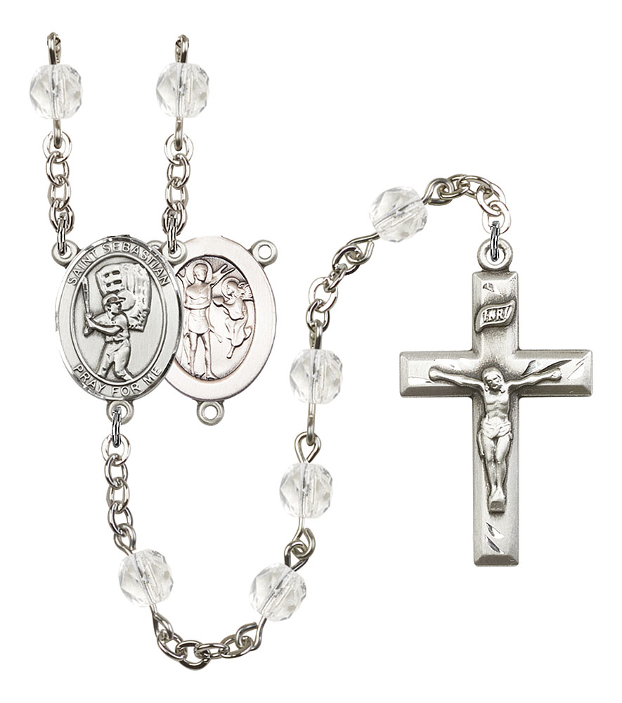 Saint Sebastian and Baseball Rosary with Crystal Beads