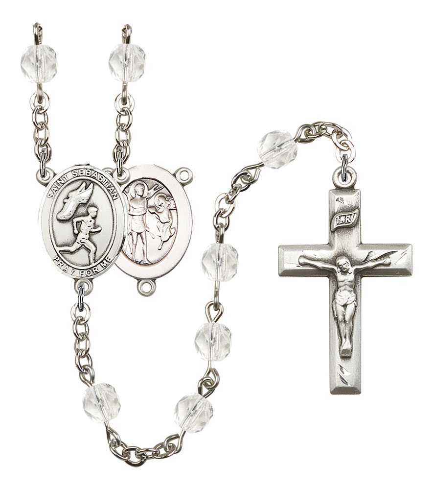 Saint Sebastian and Track & Field Rosary with Crystal Beads