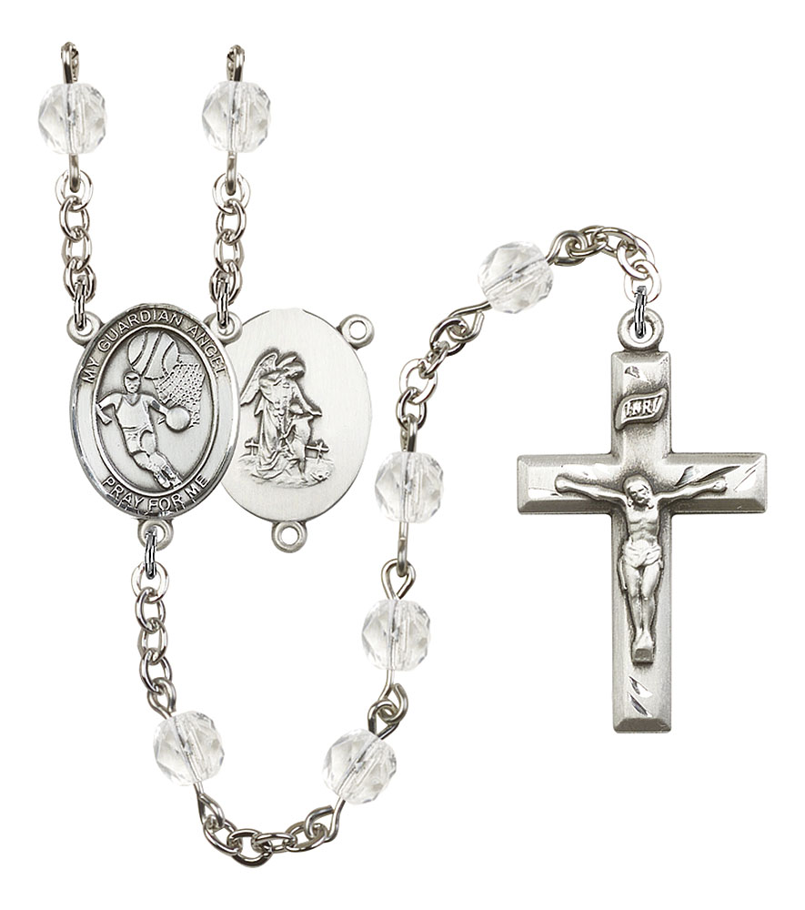 Guardian Angel and Basketball Rosary with Crystal Beads