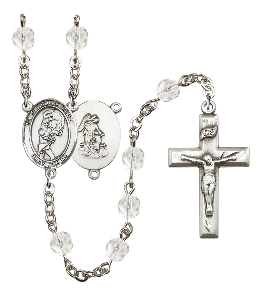 Softball and Guardian Angel Rosary with Crystal Beads