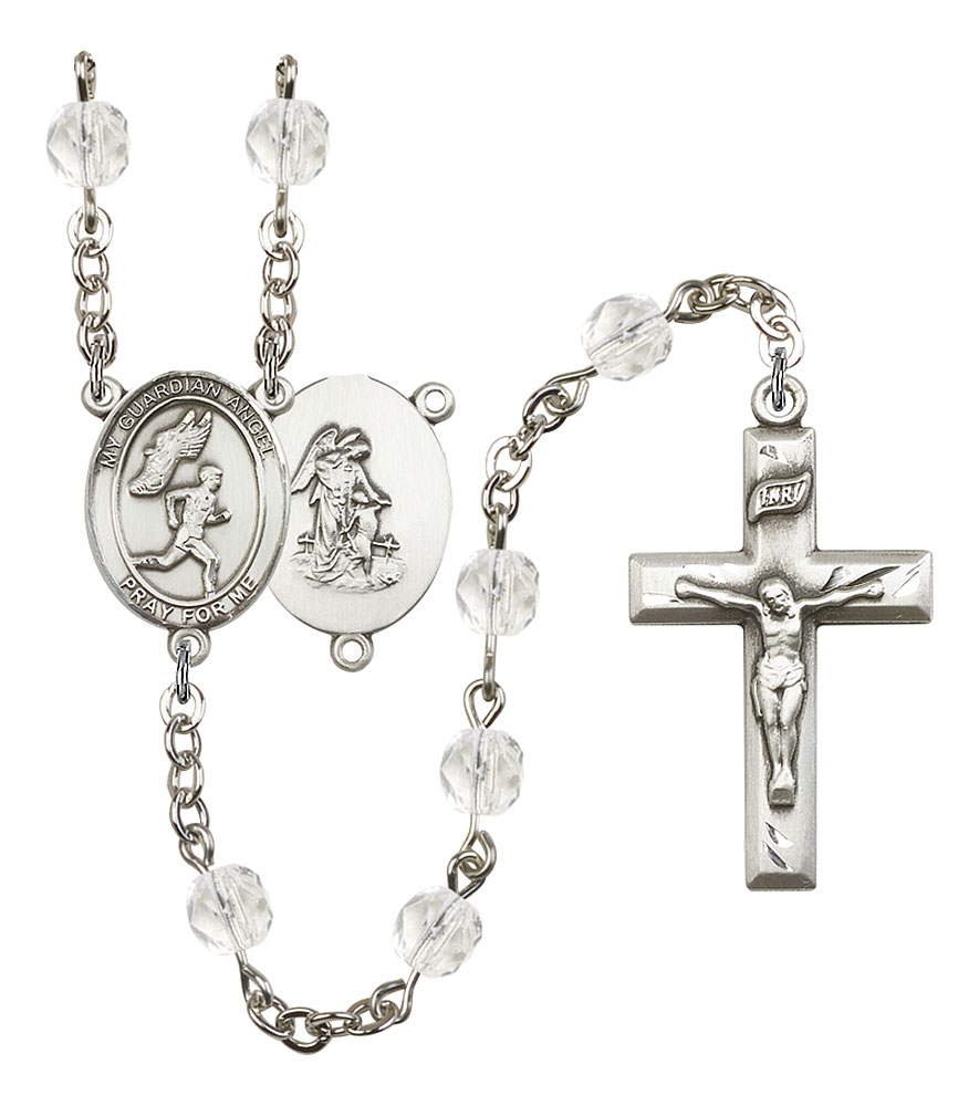 Guardian Angel and Men's Track & Field Rosary with Crystal Beads