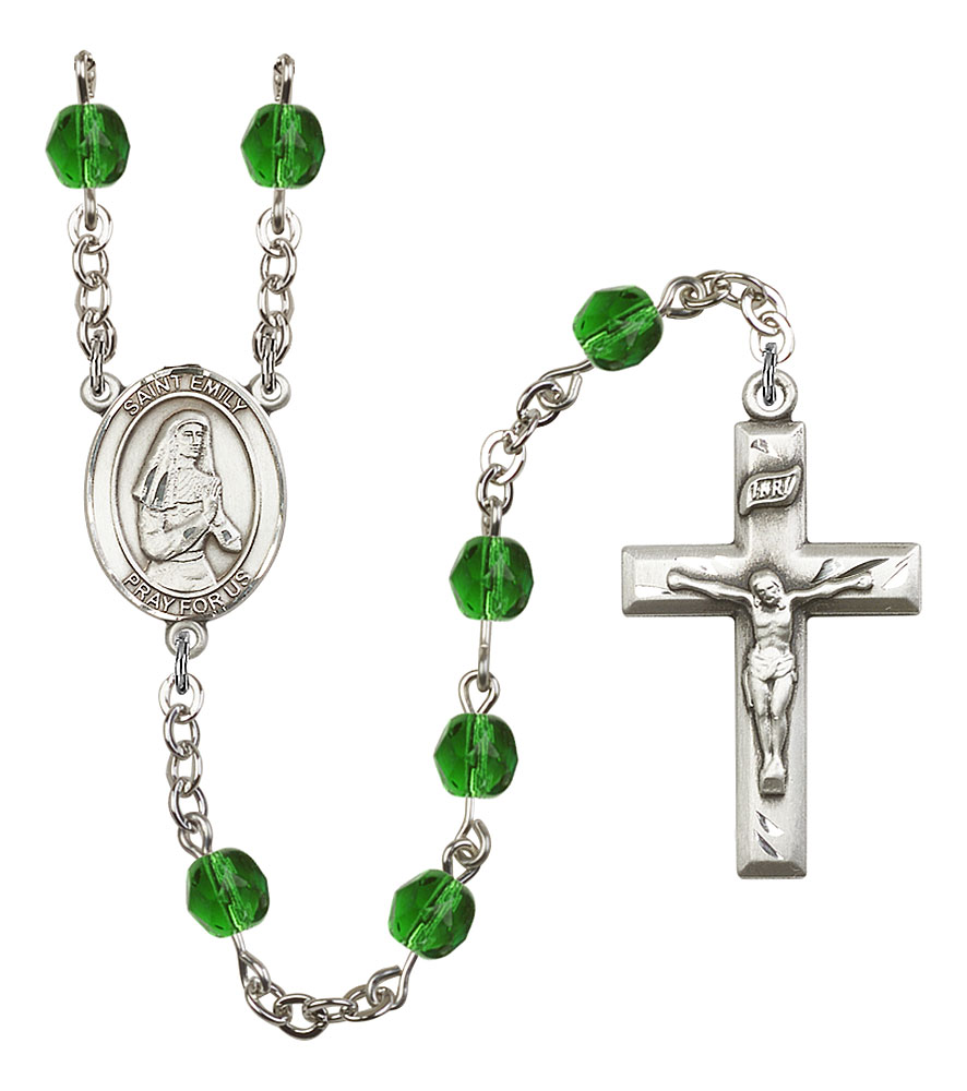 Saint Emily de Vialar Engravable Rosary with Emerald Beads