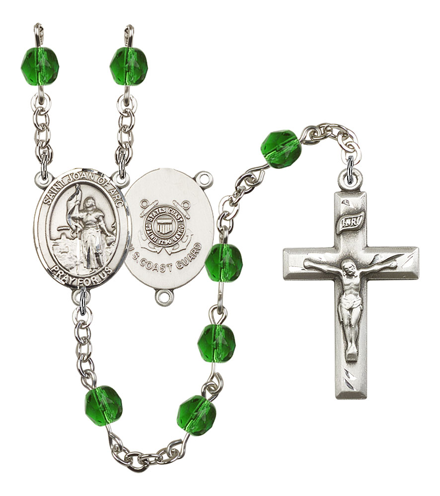 Saint Joan of Arc and Coast Guard Rosary with Emerald Beads