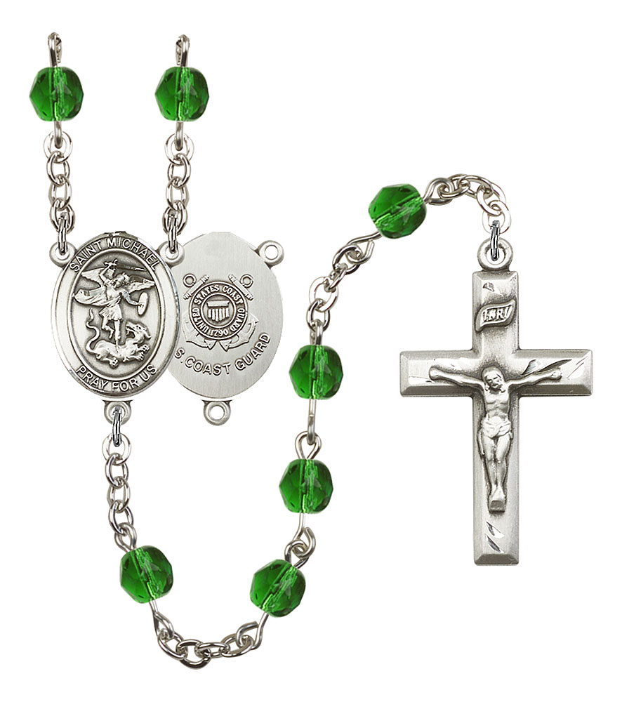 Saint Michael and Coast Guard Rosary with Emerald Beads