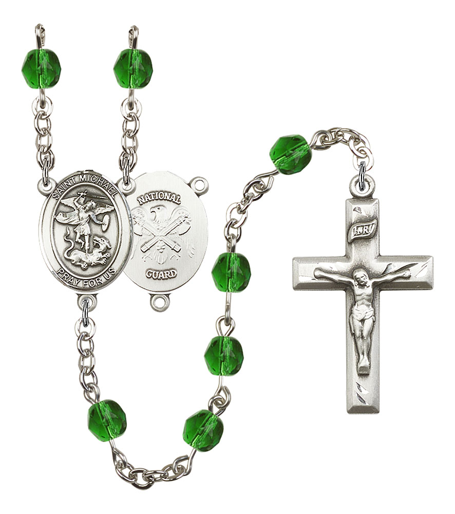 Saint Michael and Nat'l Guard Rosary with Emerald Beads