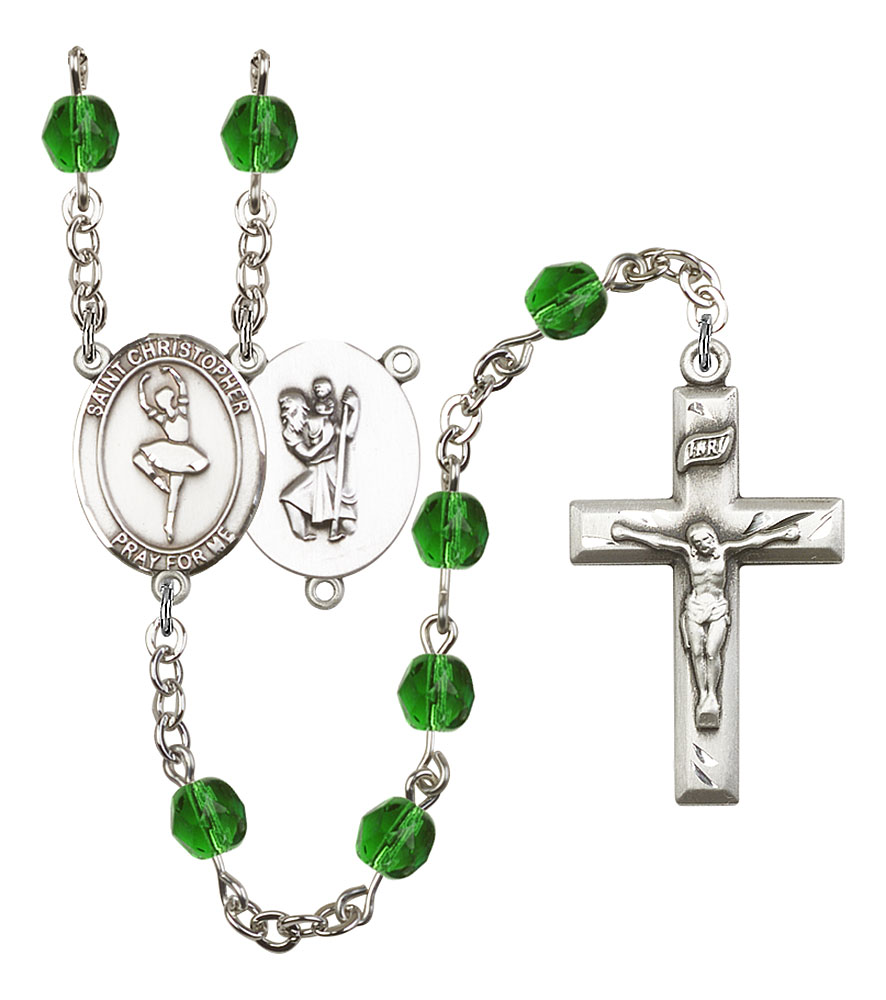 Saint Christopher and Dance Rosary with Emerald Beads