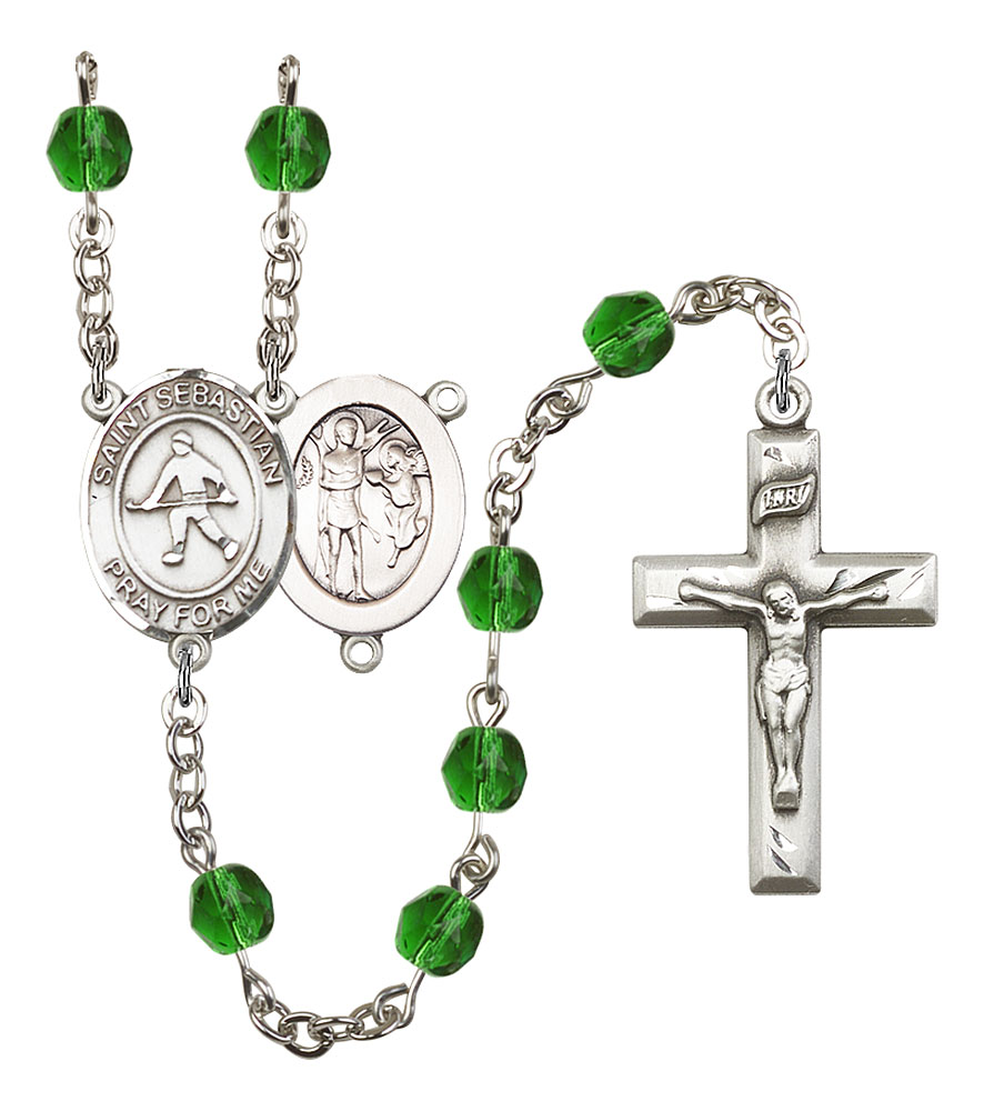 Saint Sebastian and Field Hockey Rosary with Emerald Beads