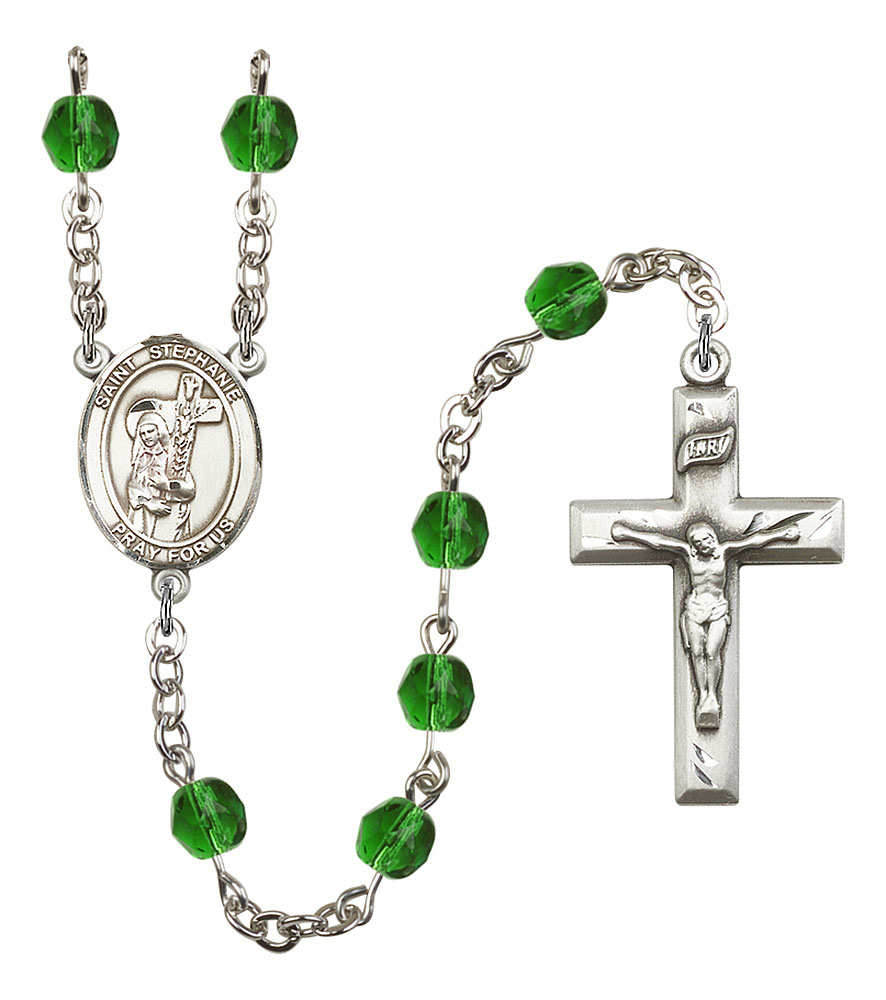 Saint Stephanie Engravable Rosary with Emerald Beads