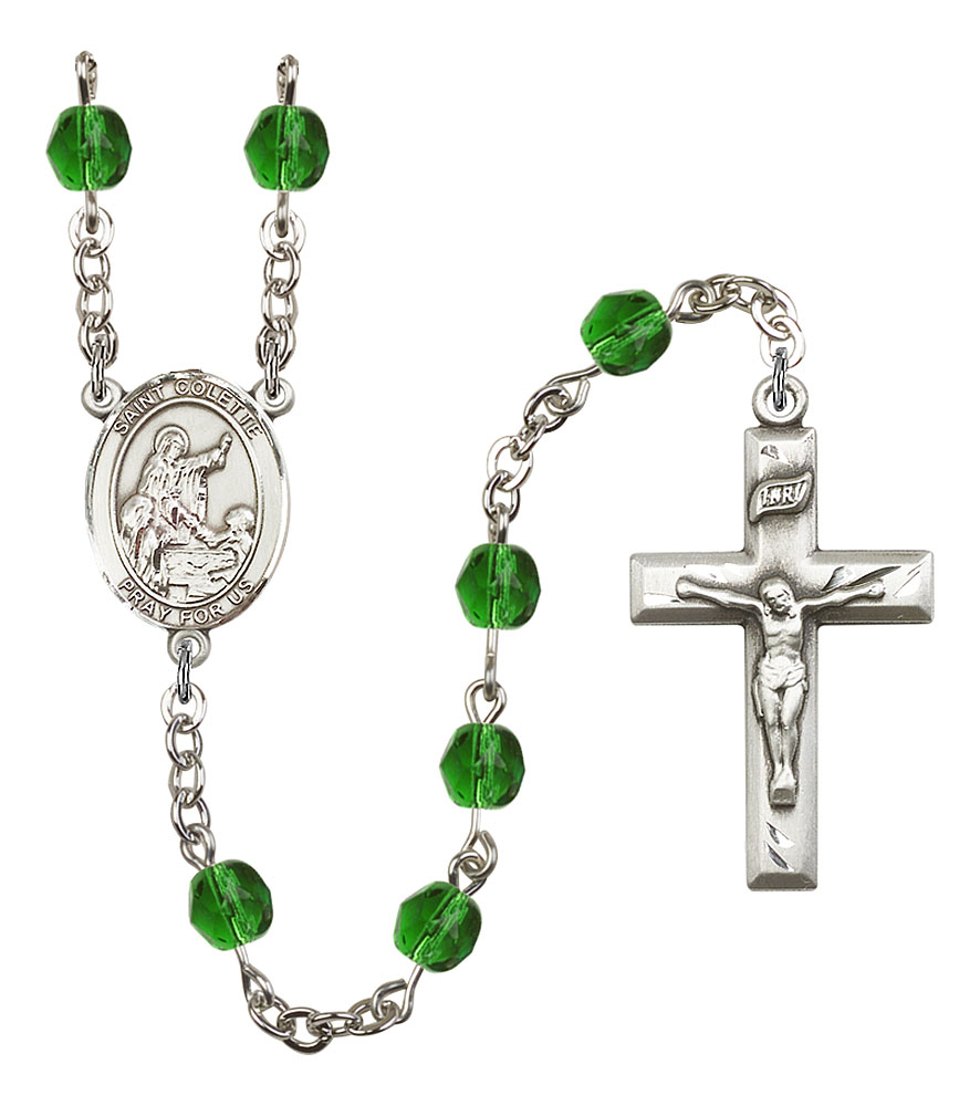 Saint Colette Engravable Rosary with Emerald Beads