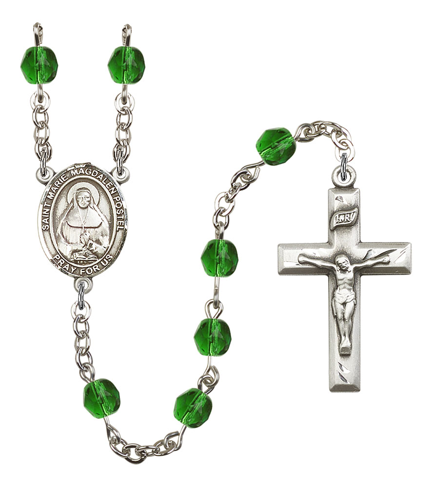 Saint Marie Magdalen Postel Engravable Rosary with Emerald Beads