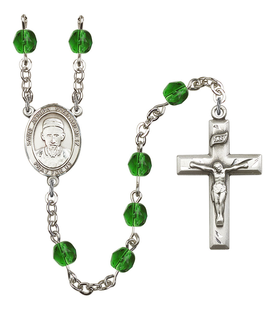 Saint Joseph Freinademetz Engravable Rosary with Emerald Beads