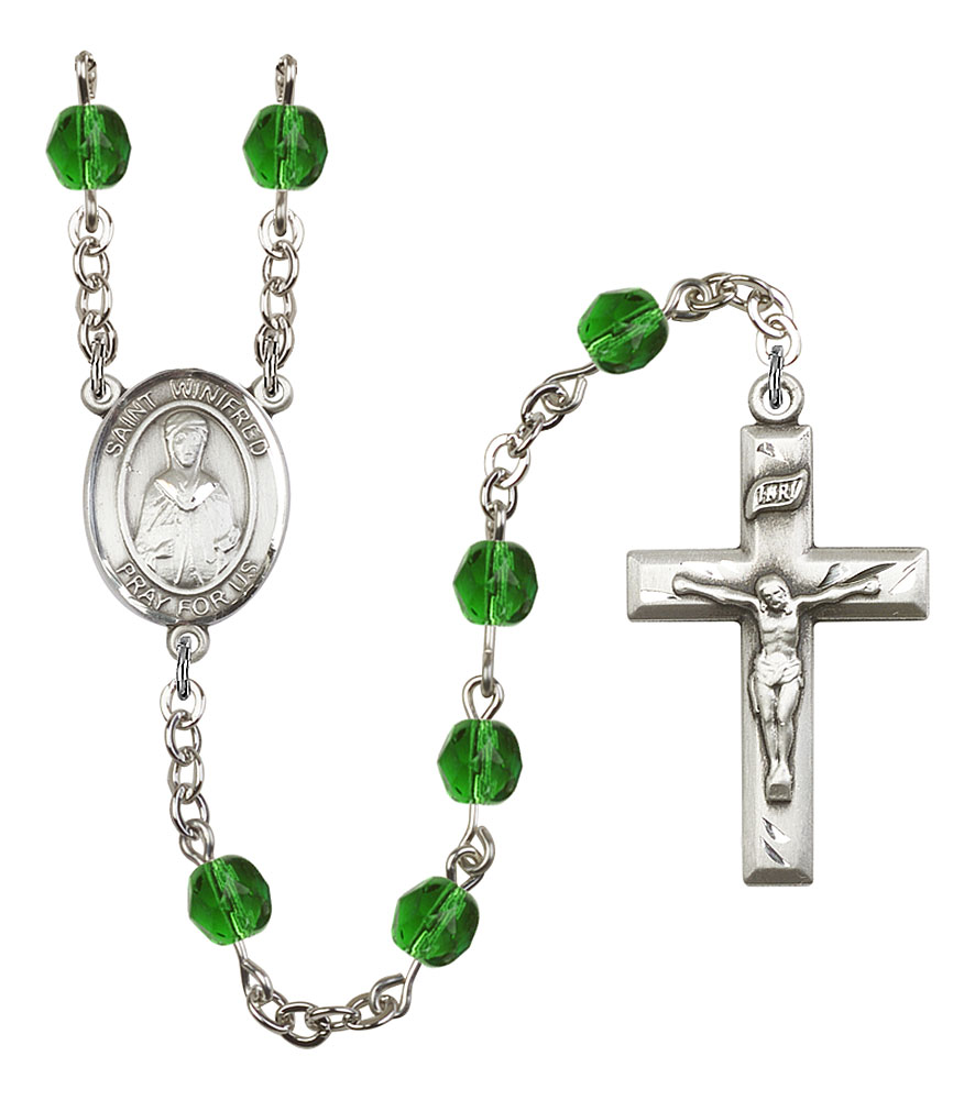 Saint Winifred of Wales Engravable Rosary with Emerald Beads
