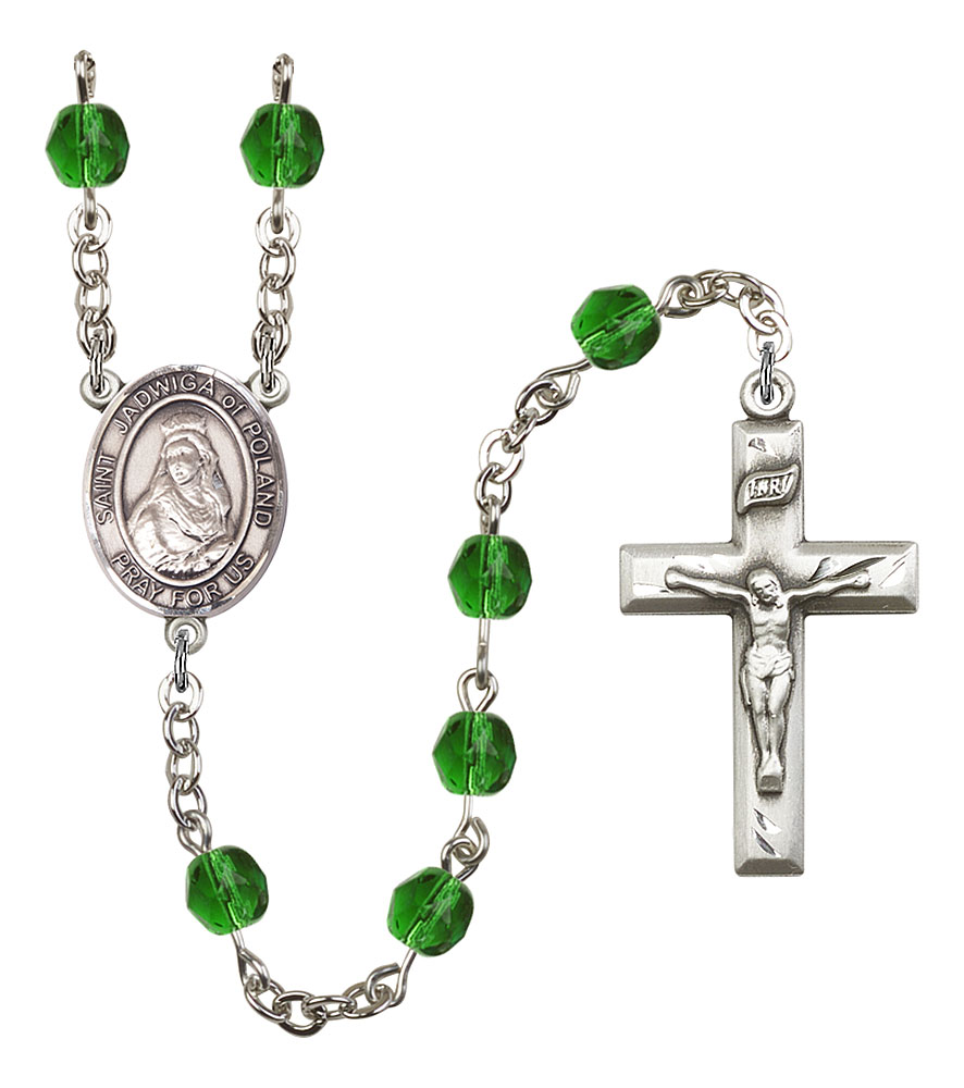 Saint Jadwiga of Poland Engravable Rosary with Emerald Beads