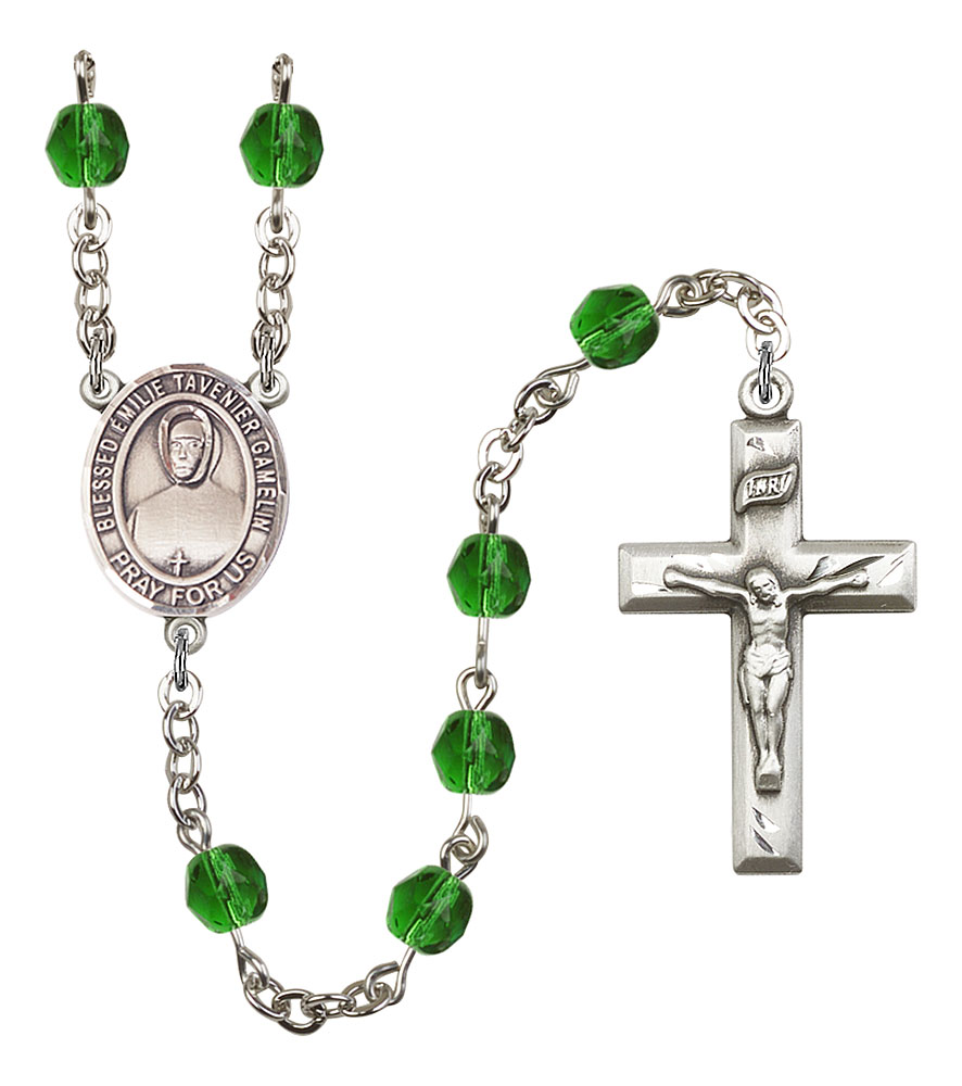 Blessed Emilie Tavernier Gamelin Engravable Rosary with Emerald Beads