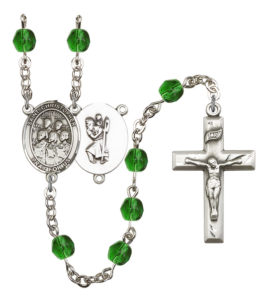 Saint Christopher and Choir Rosary with Emerald Beads