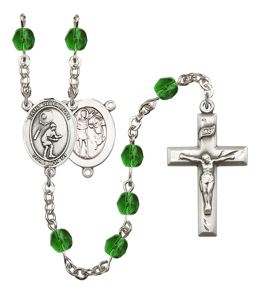 Saint Sebastian and Tennis Rosary with Emerald Beads