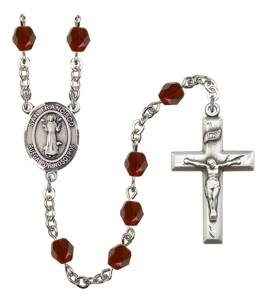 San Francis Engravable Rosary with Garnet Beads
