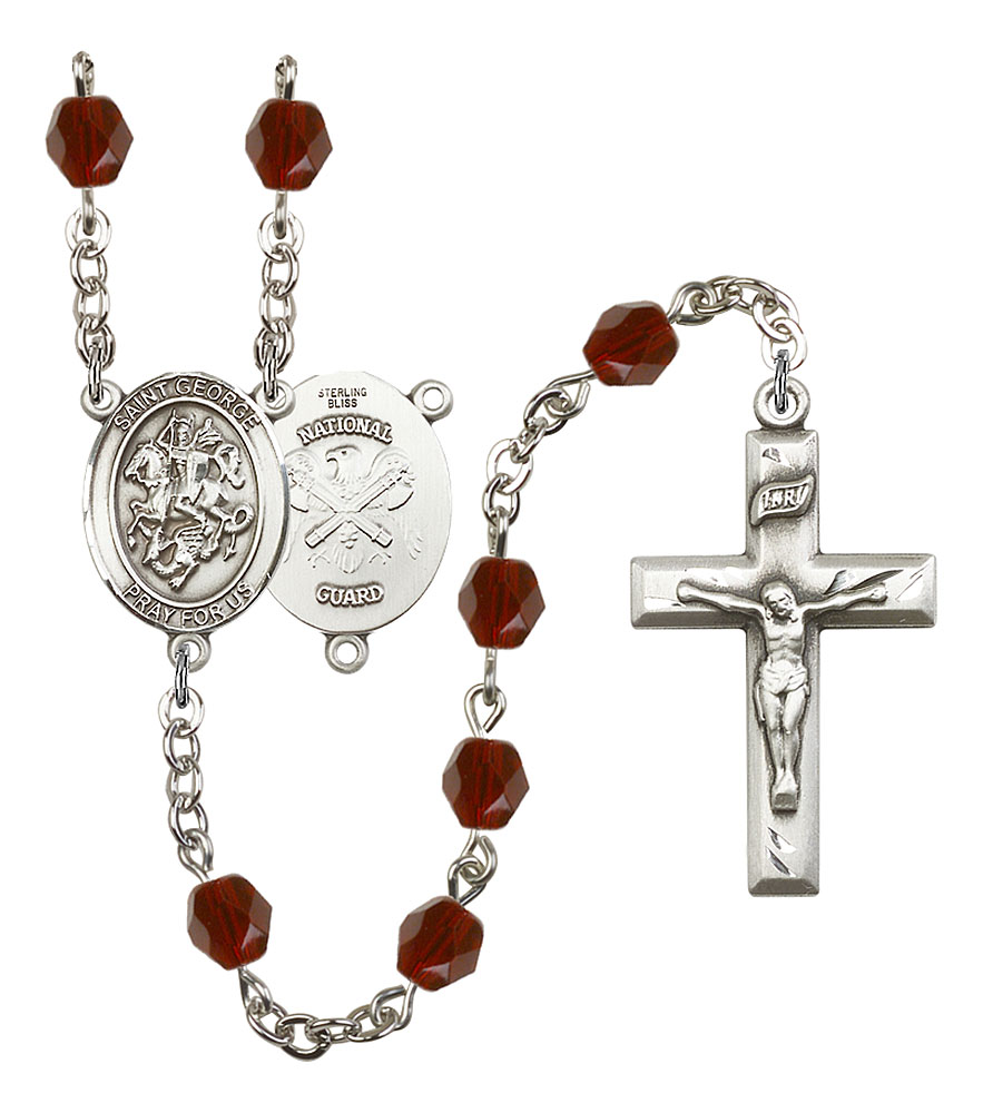 Saint George and Nat'l Guard Rosary with Garnet Beads