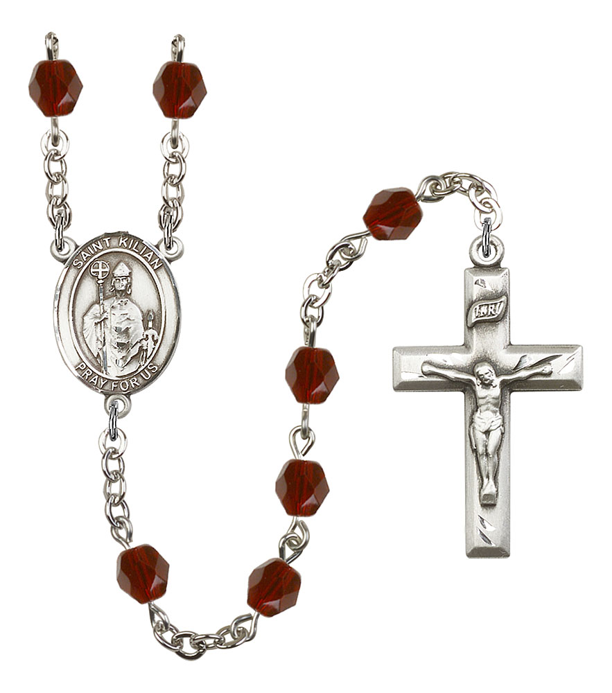 Saint Kilian Engravable Rosary with Garnet Beads