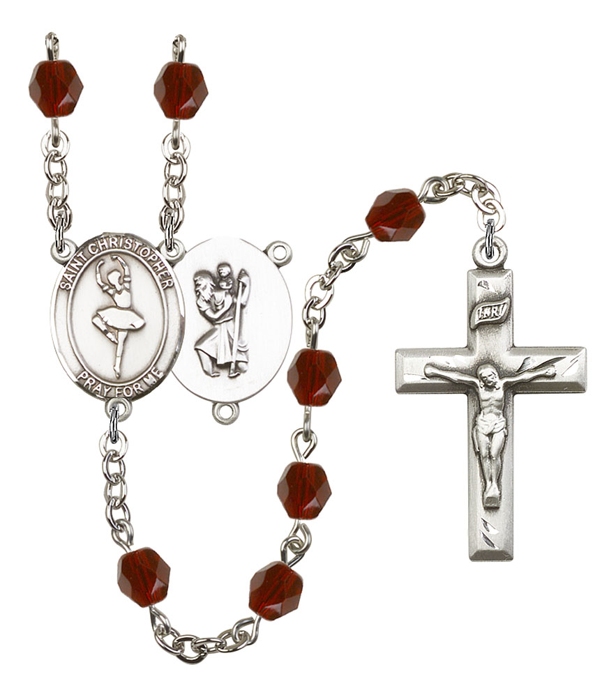 Saint Christopher and Dance Rosary with Garnet Beads