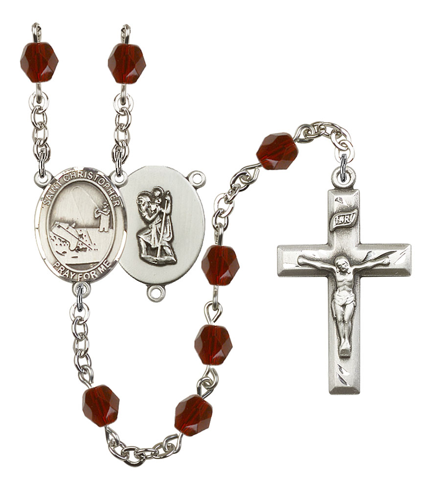 Saint Christopher and Fishing Rosary with Garnet Beads