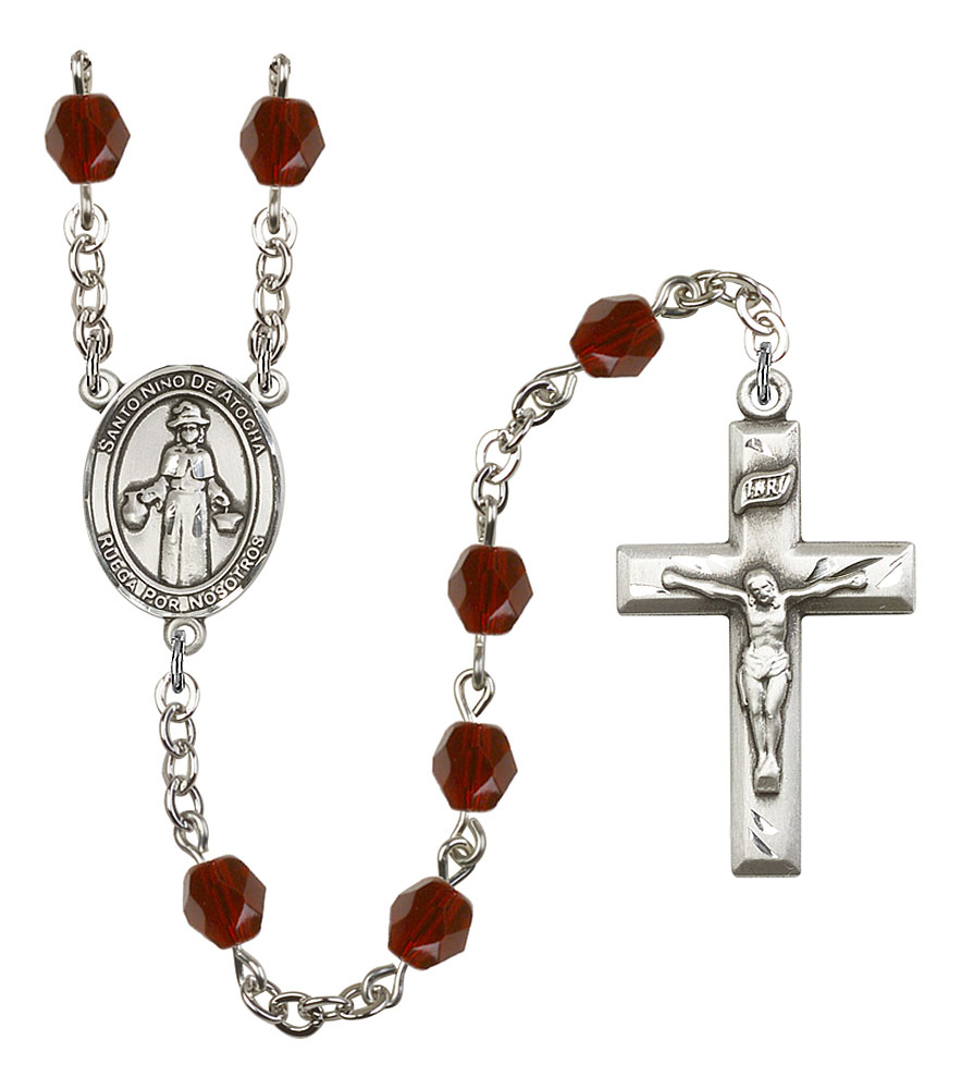 Saint Nino de Atocha Engravable Rosary with Garnet Beads