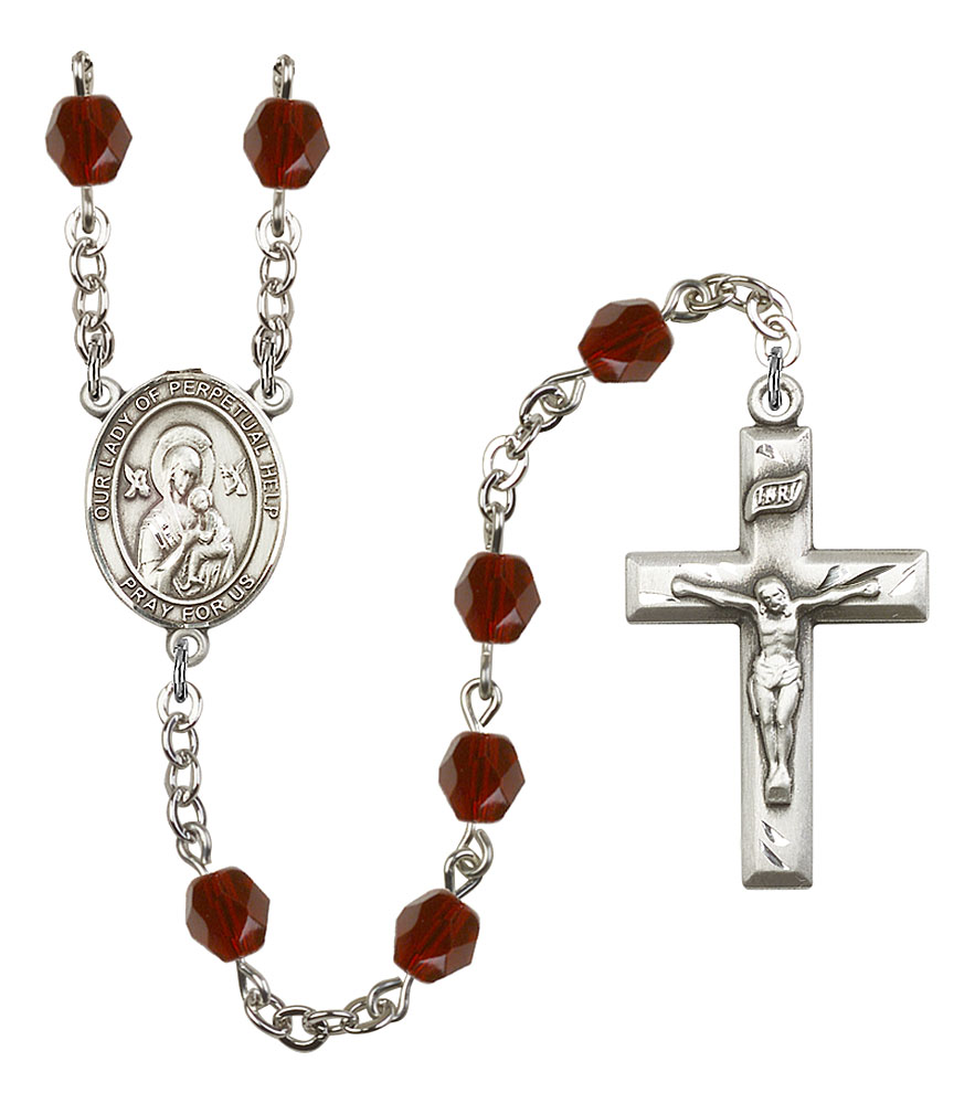 Our Lady of Perpetual Help Engravable Rosary with Garnet Beads