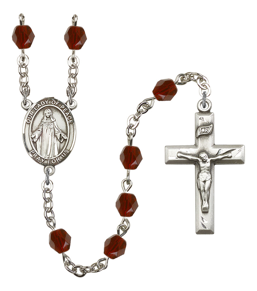 Our Lady of Peace Engravable Rosary with Garnet Beads