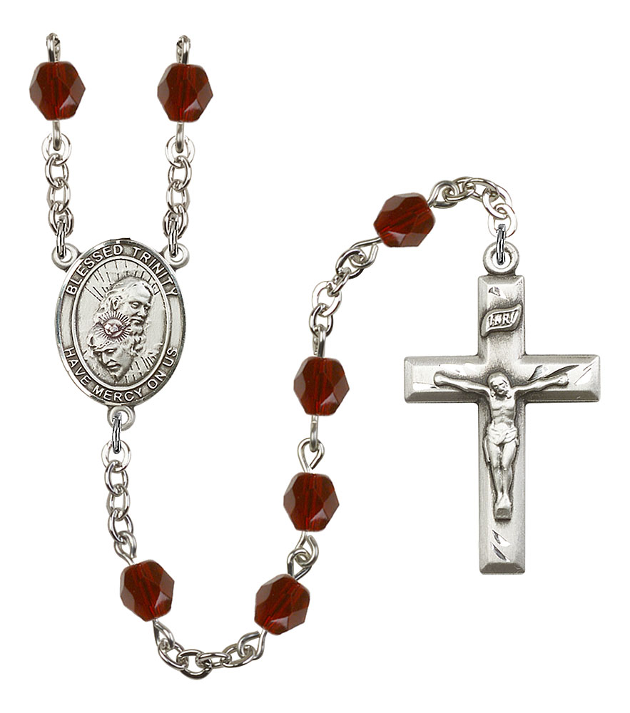 Blessed Trinity Engravable Rosary with Garnet Beads