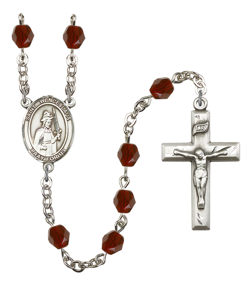 Saint Wenceslaus Engravable Rosary with Garnet Beads