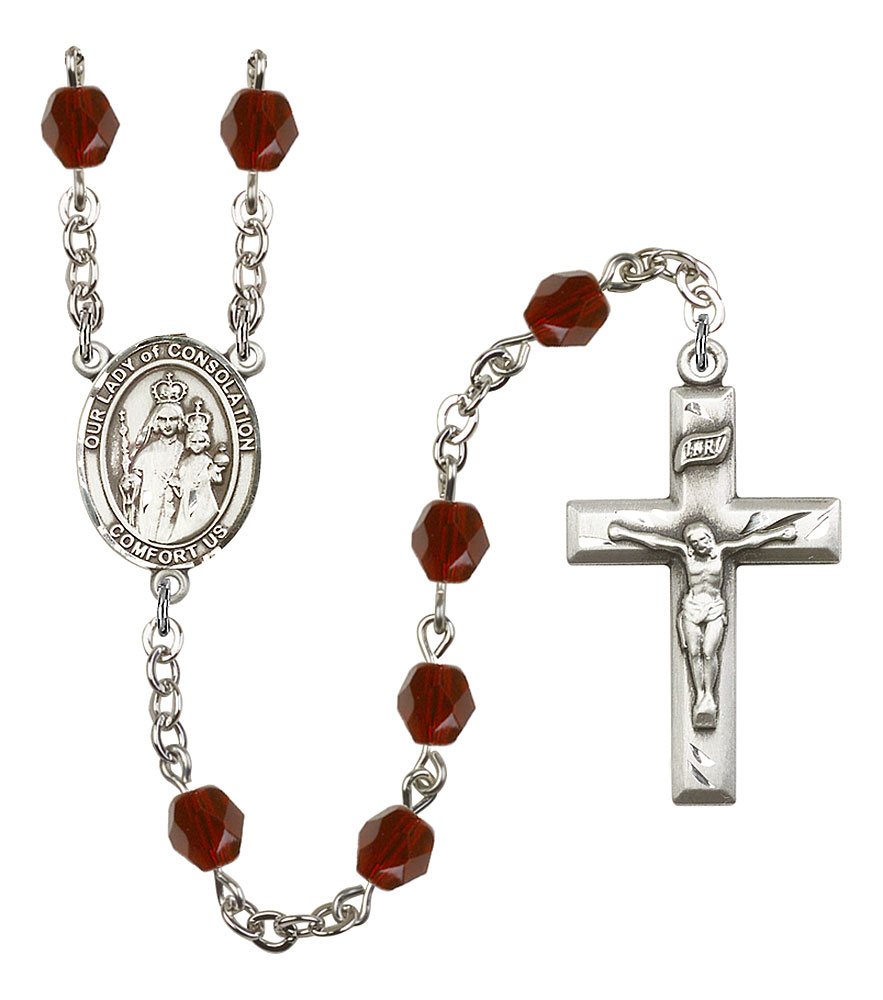 Our Lady of Consolation Engravable Rosary with Garnet Beads