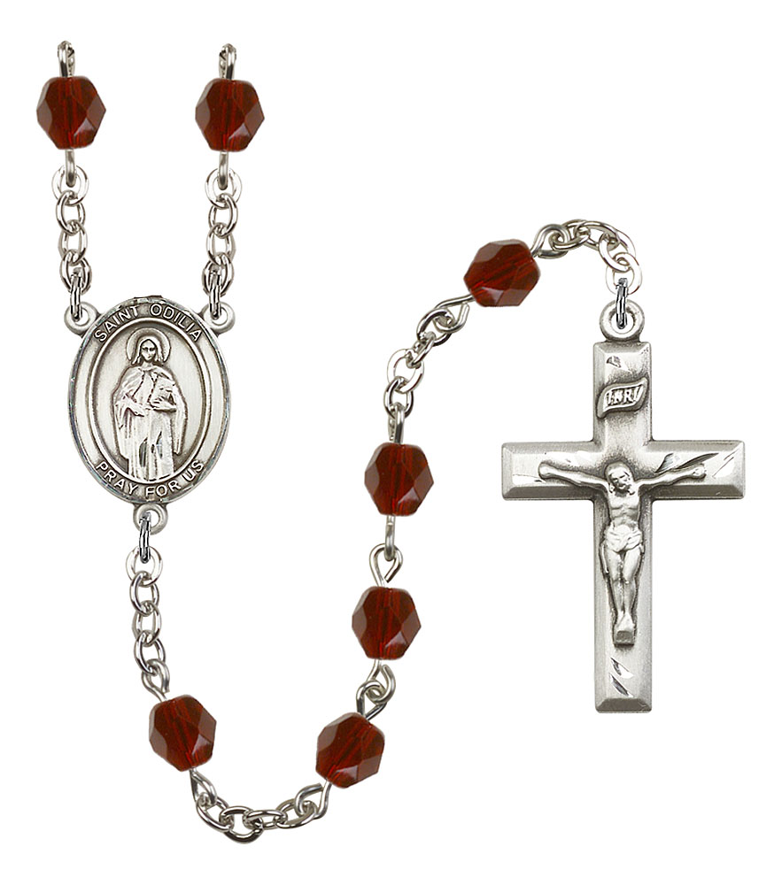 Saint Odilia Engravable Rosary with Garnet Beads