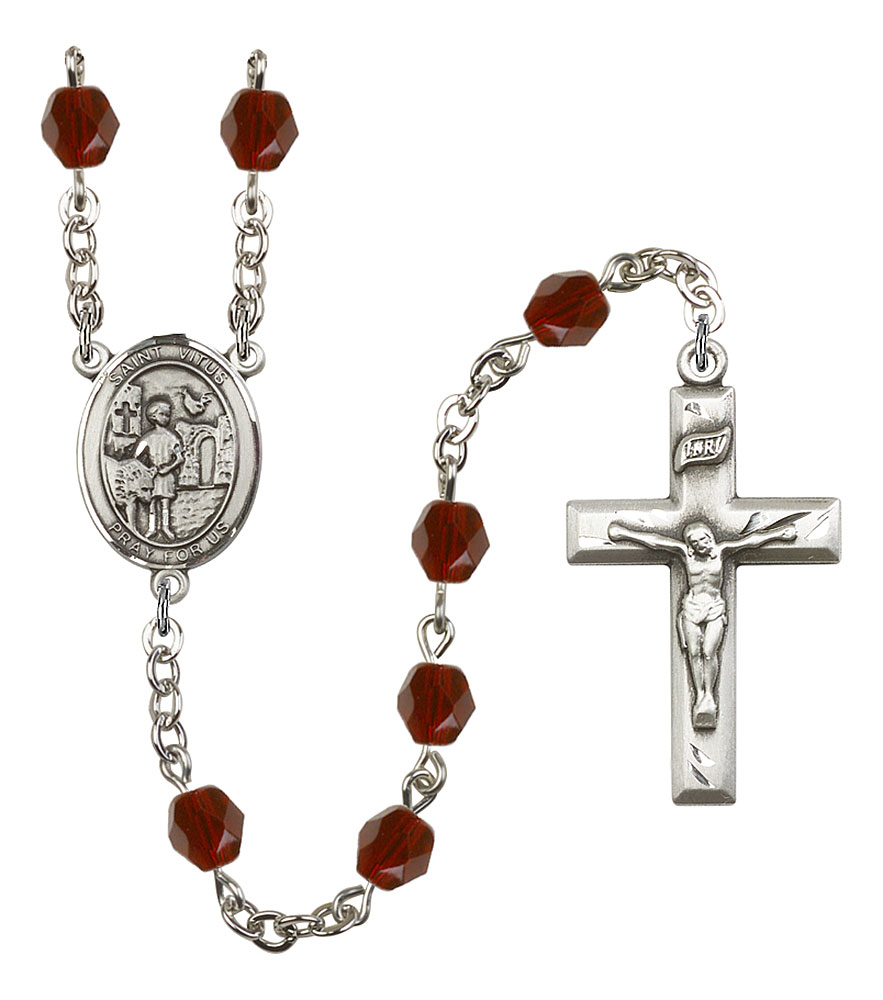 Saint Vitus Engravable Rosary with Garnet Beads