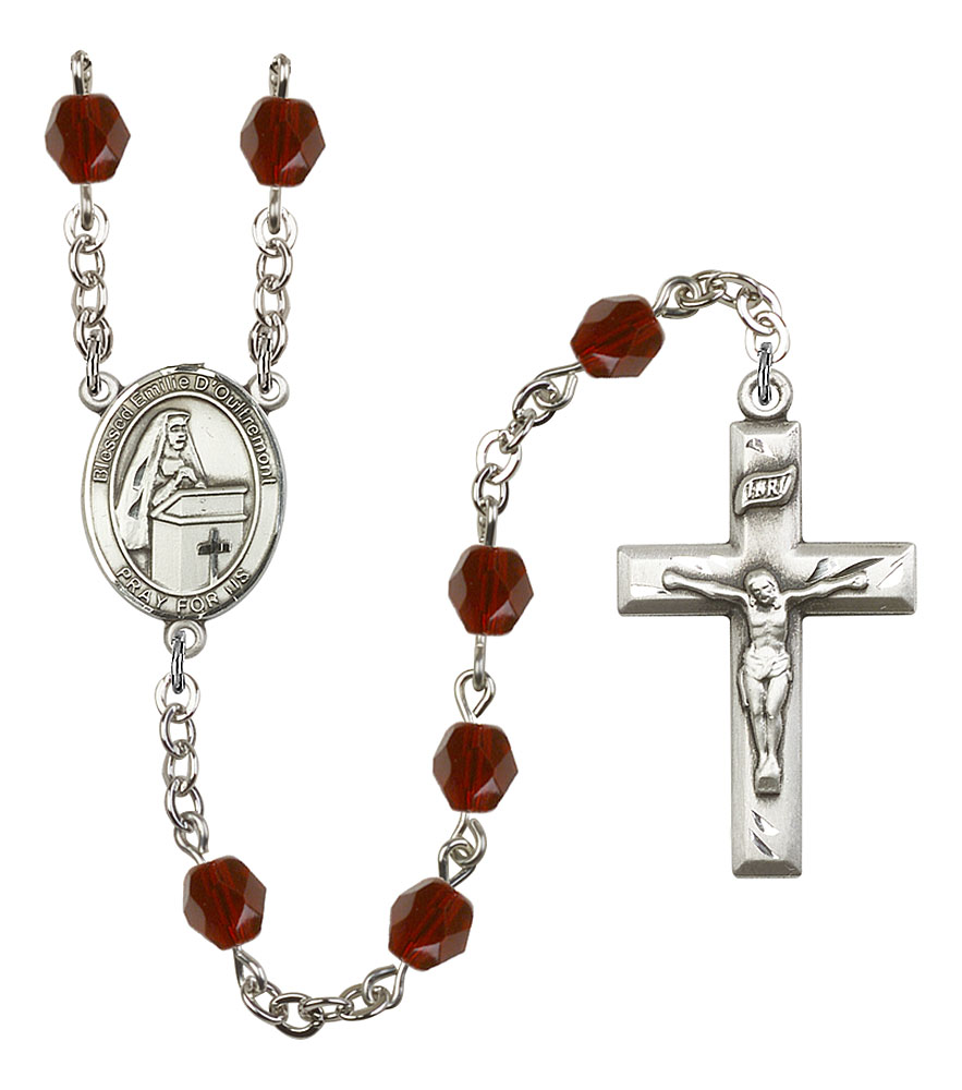 Blessed Emilee Doultremont Engravable Rosary with Garnet Beads