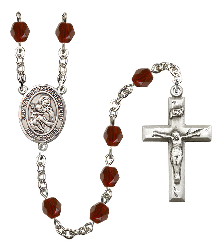 Our Lady of the Precious Blood Engravable Rosary with Garnet Beads