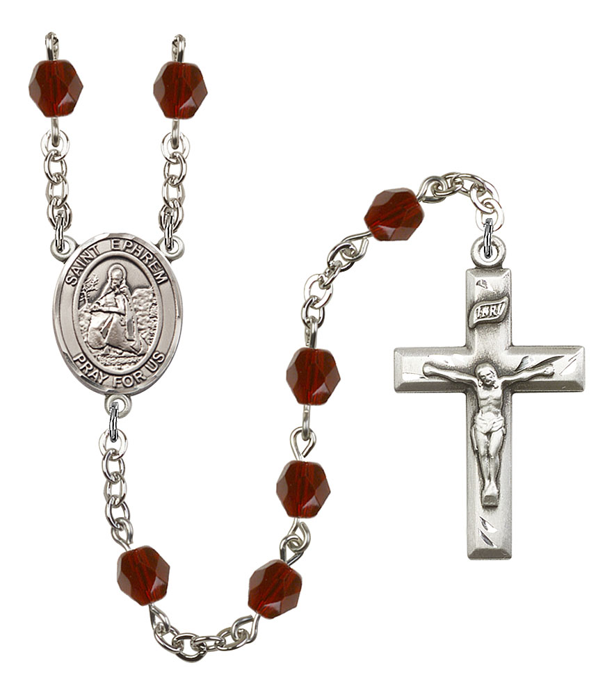 Saint Ephrem Engravable Rosary with Garnet Beads