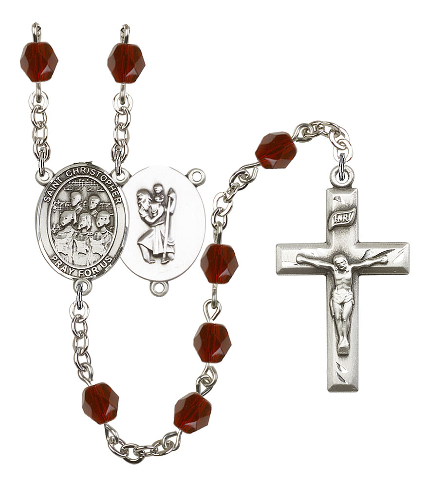 Saint Christopher and Choir Rosary with Garnet Beads