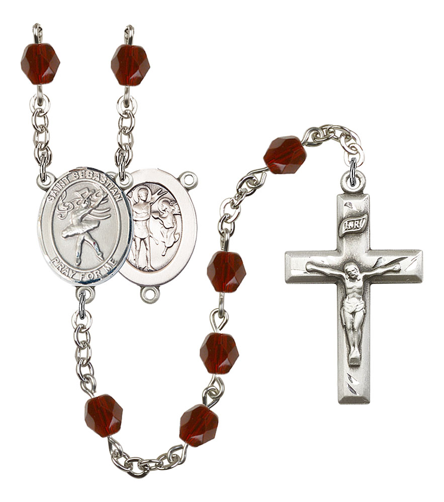 Saint Sebastian and Dance Rosary with Garnet Beads