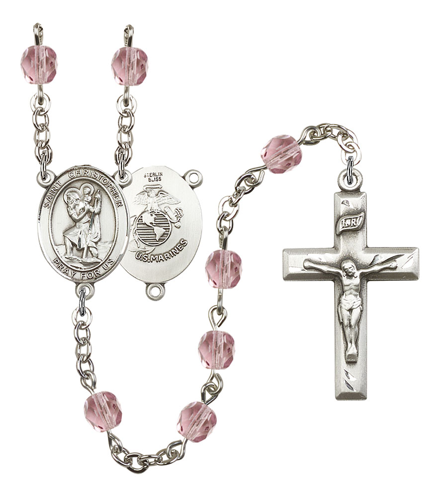 Saint Christopher and Marines Rosary with Light Amethyst Beads
