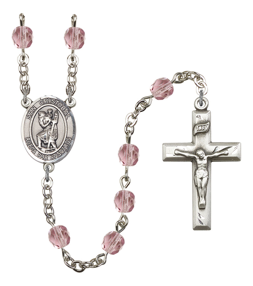 San Cristobal Engravable Rosary with Light Amethyst Beads
