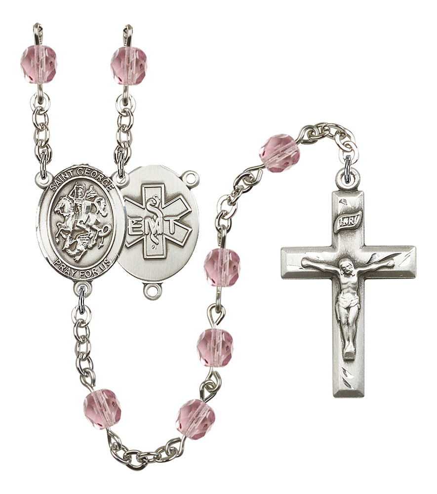 Saint George and EMT Rosary with Light Amethyst Beads