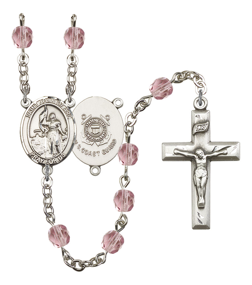 Saint Joan of Arc and Coast Guard Rosary with Light Amethyst Beads